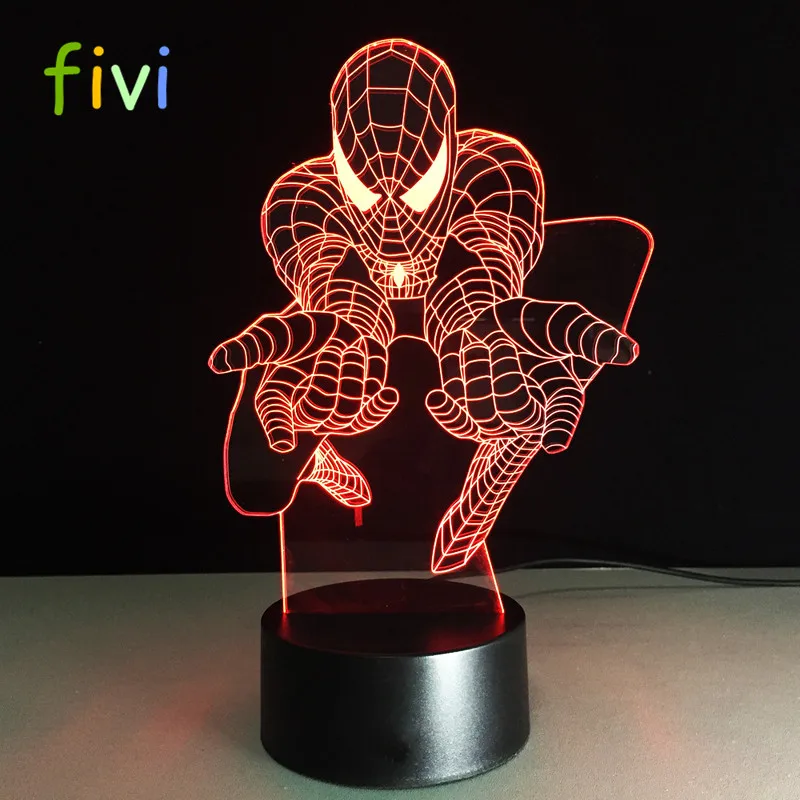 Super Hero Spider Man 3D LED Night Light Touch Table Desk Lamp Xmas Gift 7 Color 