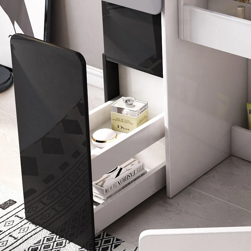 Bedroom Furniture Storage Design Black And White MDF Dresser Modern Dressing Table Designs Mirror
