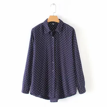 New plain design polka dot blouse for women long sleeve cotton tops