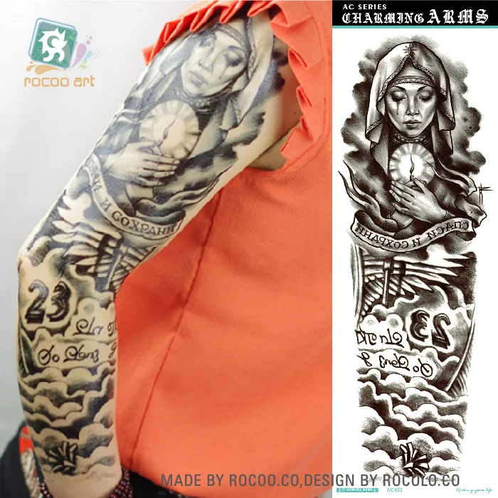 Ac-032/extra Large Temporary Tattoos Body Art Tattoo Stickers,Full Arm,Witch,Buddha  6