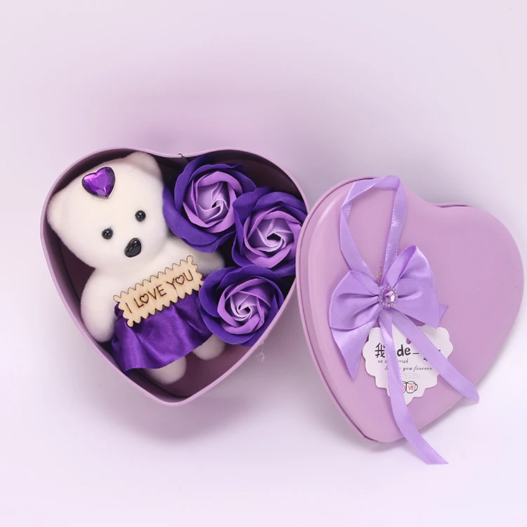 heart-shaped tin box soap flower rose gift box
