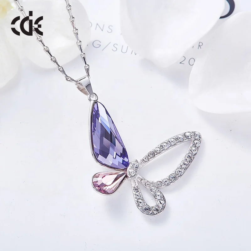 CDE YP0702 Silver Jewelry Austrian Crystal Necklace Cute Animal 925 Silver Pendant Necklace Collar De Plata Butterfly Necklace