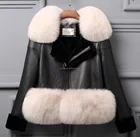 Fox Fur Trim Jacket Fur Fur Coat 2017 Winter Fox Fur Trim Coat For Women Sheepskin Double Faced Leather Jacket