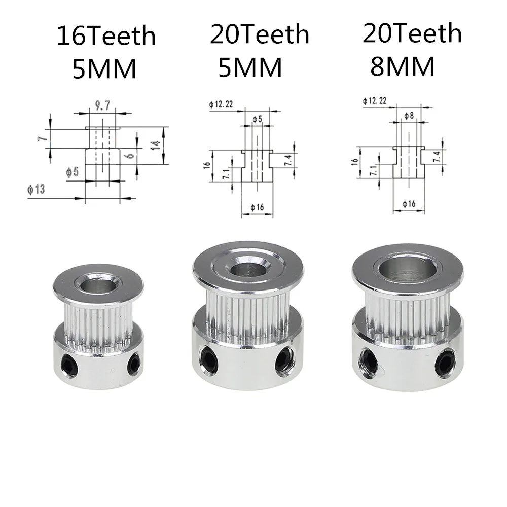 SOOWAY Aluminum GT2 16 Teeth 5mm Bore Timing Belt Pulley for 3D Printer 6mm Width Timing Belt Pack of 5pcs