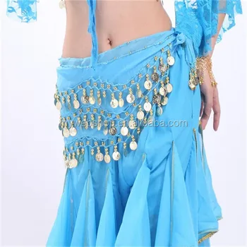 128 COINS three layers of chiffon belly dance skirt,arabic sexy hip scarves