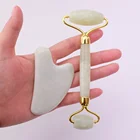 Green Jade Gift For Girls New Metal Xinshan Light Green Jade Roller For Face With Rose Quartz Gua Sha Kit