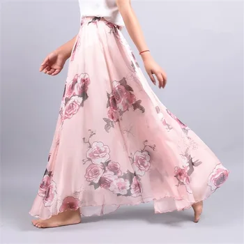 Women Elegant Long Skirt Summer Harajuku Vintage Saia Beach Chiffon High Waist Tutu Casual Vestidos