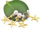 Metal Earrings Earrings Non Piercing Golden Metal Starfish Earrings With Pearl