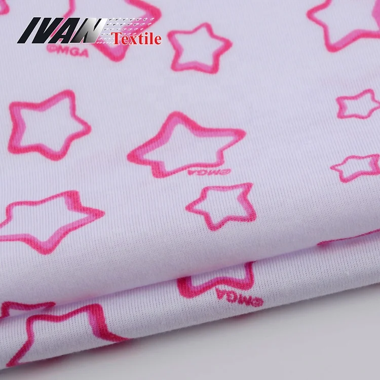 Baby Pink And Black Stars Print Fabric Soft Jersey Spun Polyester Fabric 