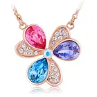 Leaf Necklace Necklaces Women Leaf Shaped Multi-colors Austrian Crystal Fashion Necklace Long Gold