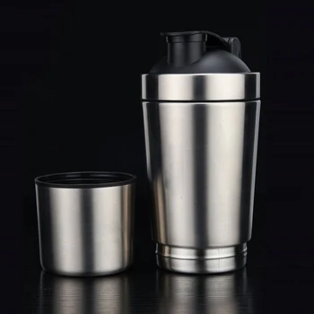 Patent Pending stainless steel insulated shaker bottle with storage box,stainless steel shaker 700ml with silicone handle