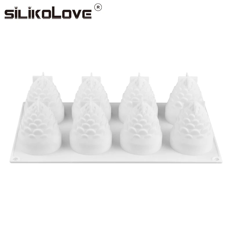 Hot Sales 8 Cavity Fruit Pineapple Design Mousse Silicon Candle Mold 3D Baking Cake Pan Silicone Cake Mold