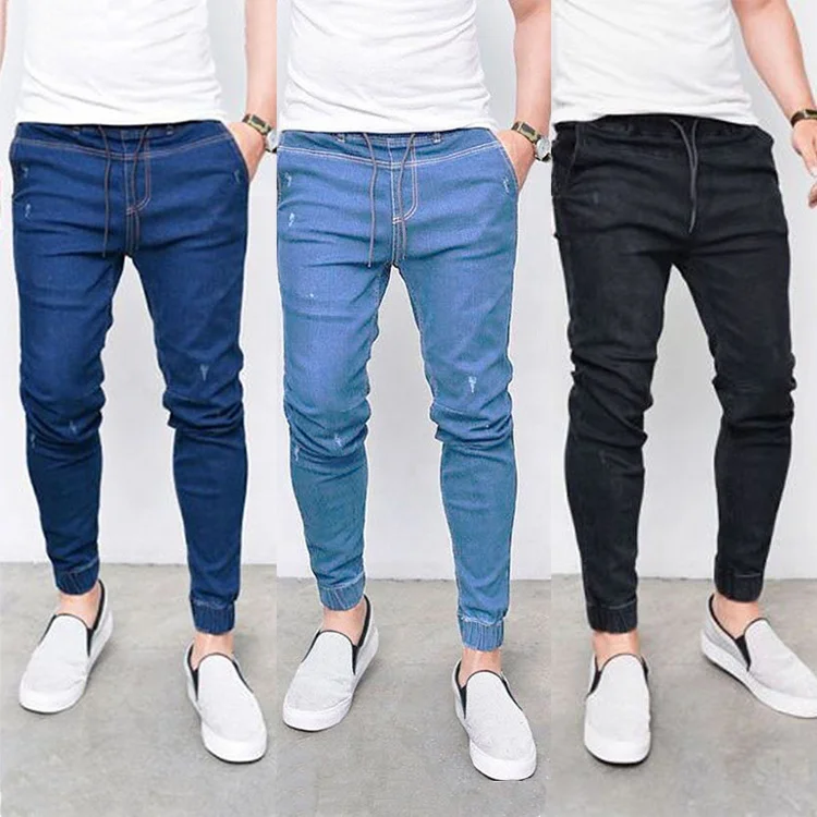 mens elastic denim pants