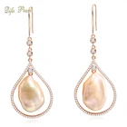 Large Earring Earrings Drop Earrings Unique Zircon 18K Rose Gold Large Baroque Pearls Earring