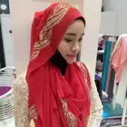 Women Fashion Glitter Shimmer Muslim Pearl Chiffon Long Scarf Bubble Chiffon Hijab Wedding Islamic Shawls Arab Shayla