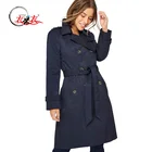 Coat No Coat Women Coat 2019 Navy Double Breasted Cotton Blend Petite Trench Women Coat
