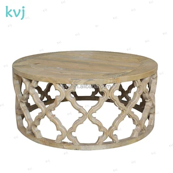 KVJ-7342 vintage carved wooden round coffee table