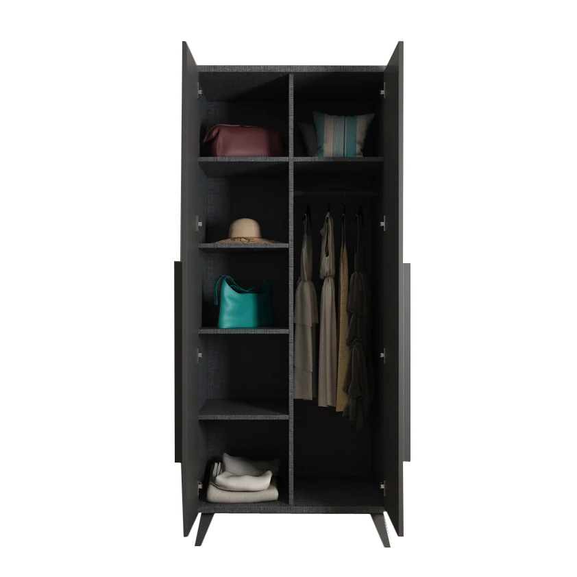 UV door black modern luxury wood wardrobe with melamine  mirrored combination cabinet for Bedroom furniture