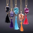 Necklace Necklace Manufacturer Fashion Slice Gilded Nature Crystal Stone Gold Tassel Long Druzy Necklace