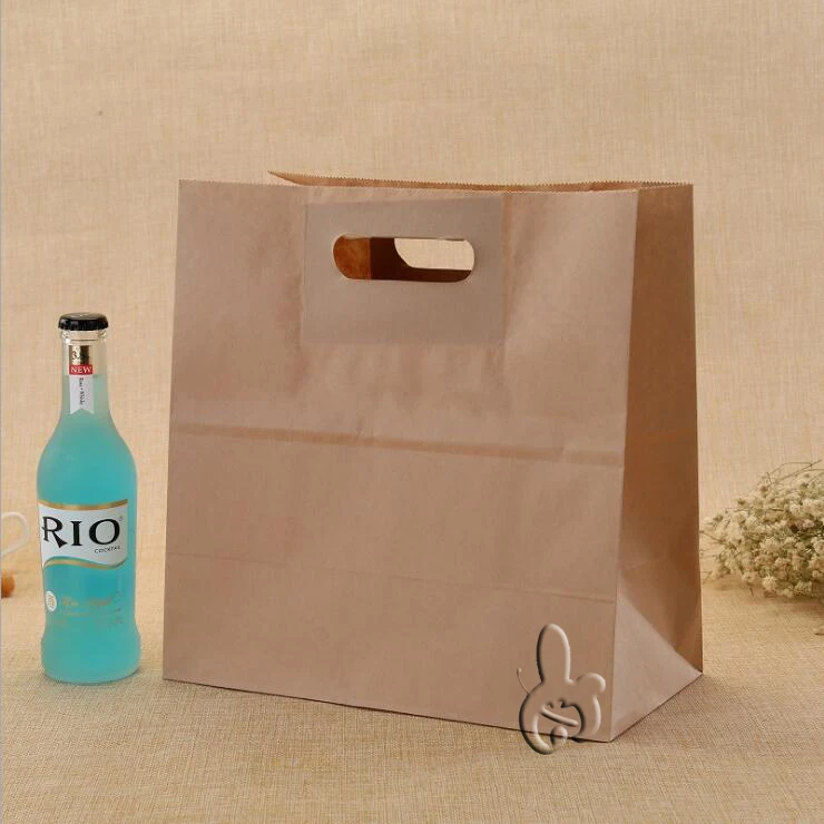 diecut handle natural brown kraft paper bag/grocery bag/bakery