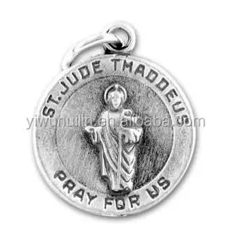 H100949 Yiwu Huilin jewelry Wholesale antique silver plated religious St Jude Thaddeus pray for us disc pendant lucky charm