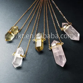 New!! Double point crystal quartz, rose quartz, brow citrine necklace with double loops WT-N160