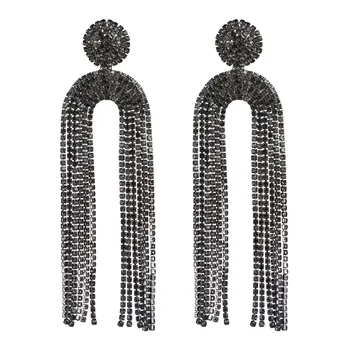 European exaggerated geometric diamond crystal tassel earrings arch dome shape black rhinestone earrings female party