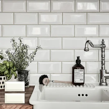 Bathroom Kitchen Beveled 3" x 6" Ceramic Subway Wall Tile in White