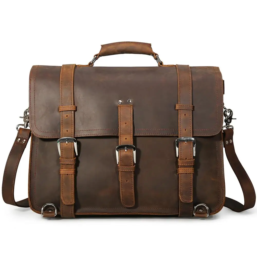 Handmade full grain large leather briefcase satchel bookbag schoolbag messenger bag from Greece