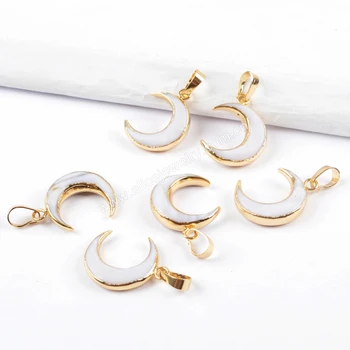 G1668 Natural white shell crescent horn pendant moon shape gold pendant Charms for jewelry making