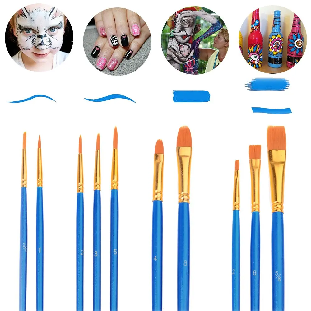 10pcs Craft Paint Brushes for Acrylics Nylon Hair Brushes for All Purpose Oil Watercolor Acrylic Paint Brushes, Painting Artist Professional Kits 