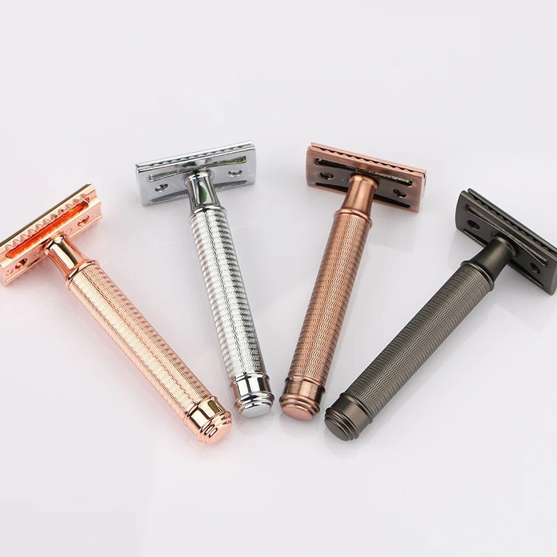 Double Edge Safety Shaving Razor Copper Alloy Extra Length Handle 20 Pcs Blades 