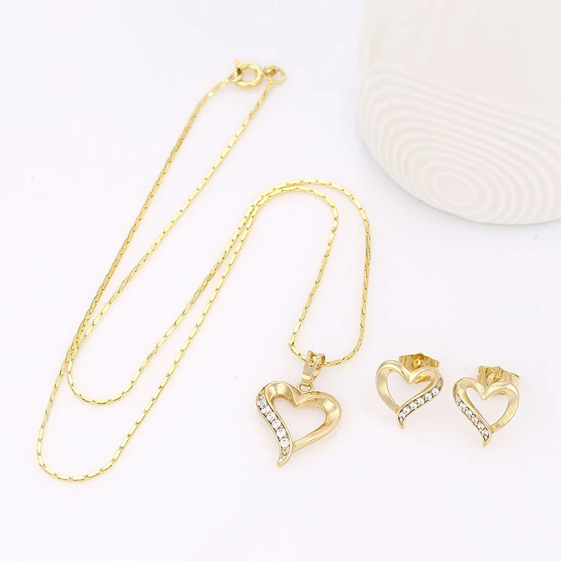 63547 Xuping 14k gold plated jewelry sets, Heart shape earring set, diamond brazilian gold jewelry