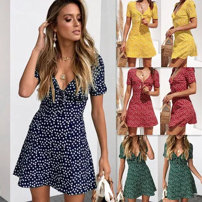 Womens Floral Printed Loose Mini Dress 