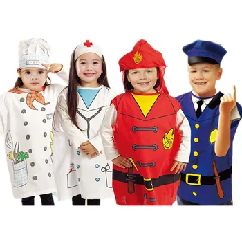 6-9Y kids cosplay policeman chef nurse fireman costume for kids vest and hat 2pc set