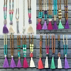 Wood Wooden Beads Tassel Necklace Wholesale Colored Gemstone And Wood Beaded Sweater Tassel Necklace