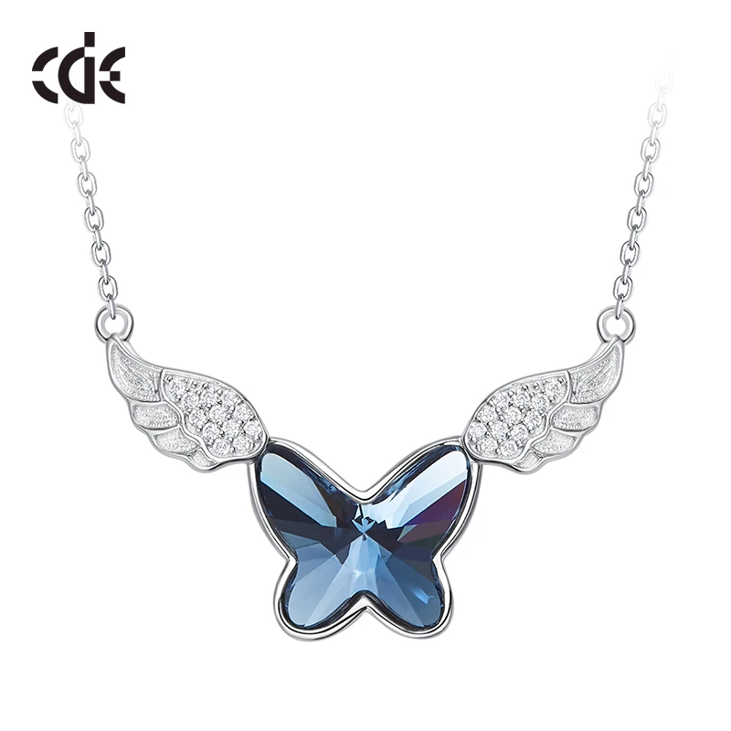 CDE YN0663 Fine Jewelry Wholesale 925 Silver Animal Austrian Crystal Necklace Rhodium Plated Butterfly Pendant Necklace