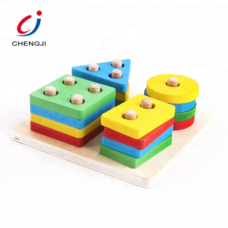 Learning sorter montessori wooden toys educational matching cognitive building blocks geometric shapes matching games for kids