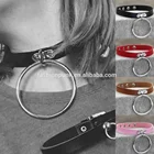 Necklace Unisex Women Men Classic Punk Gothic Pastel Bondage Collar Handmade Leather Exaggerate Big O Round Hanging Choker Necklace