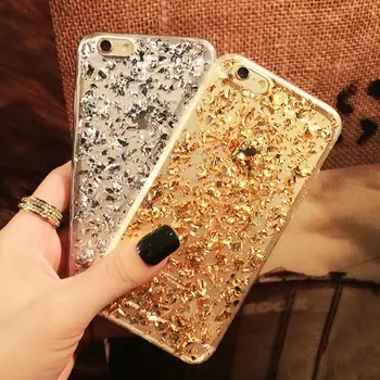 Gold Foil Bling Paillette Sequin Skin Clear Soft Silicone Fundas Cover Case For iPhone 5 5S SE 6 6Plus Ultra Slim Rubber Back