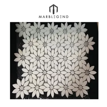 Cheap factory price kitchen backsplash stone mosaic Italy white carrara marble flower mosaic tile for wall
