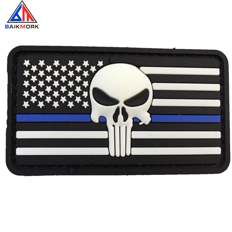 NEW PUNISHER TACTICAL PATCH RED WHITE BLUE USA FLAG PATCH LOT OF 3