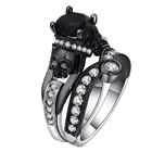 Skull Rings Alloy Wholesale Fashion Jewelry Black Zircon Punk Style Skull Men Rings