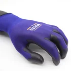 Pu Coated Gloves 18 Gauge Blue Nylon Knitted Gloves Coated Black PU On Palm