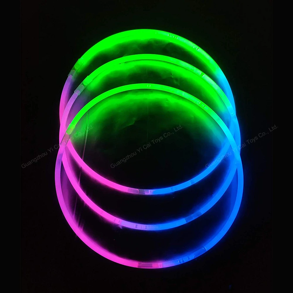 22 Inch Glow in the Dark Tri Color Necklace Green Purple Yellow 50 Pack 