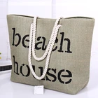 Handbags With Rope Handle Bag Beach Handbag Zipper Inner Pocket Custom Letter Logo Beach Bag Paper Jute Material Summer Handbags With Cotton Rope Handle