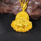 Alluvial Gold Jewelry Gold Color Brass Men's Jewelry Twist Necklace Hollowed Guanyin Buddha Pendant