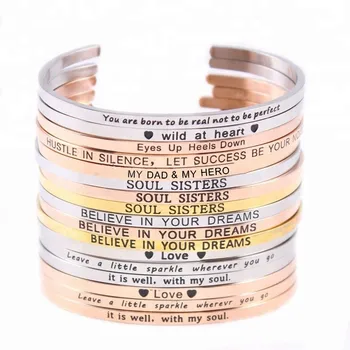 316L stainless steel customized quotes engraved motivation bracelet inspirational jewelry
