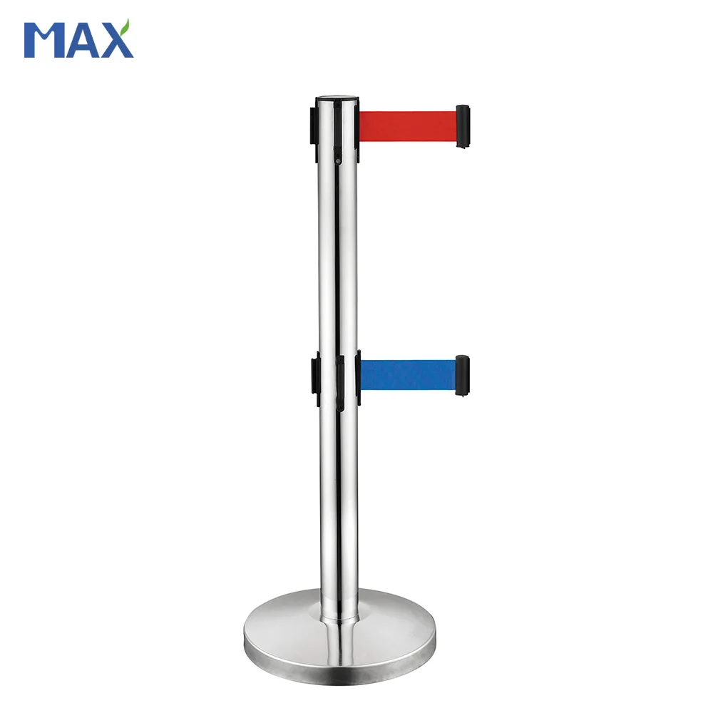 2xPolished Steel Queue Rope Barrier Stands Twisted Rope/Belt Stanchion Set Hot 