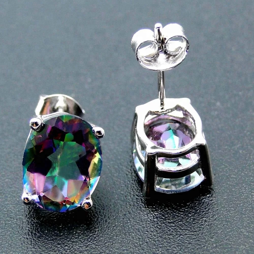 Rainbow Mystic Topaz Multi-colour Silver Earrings.